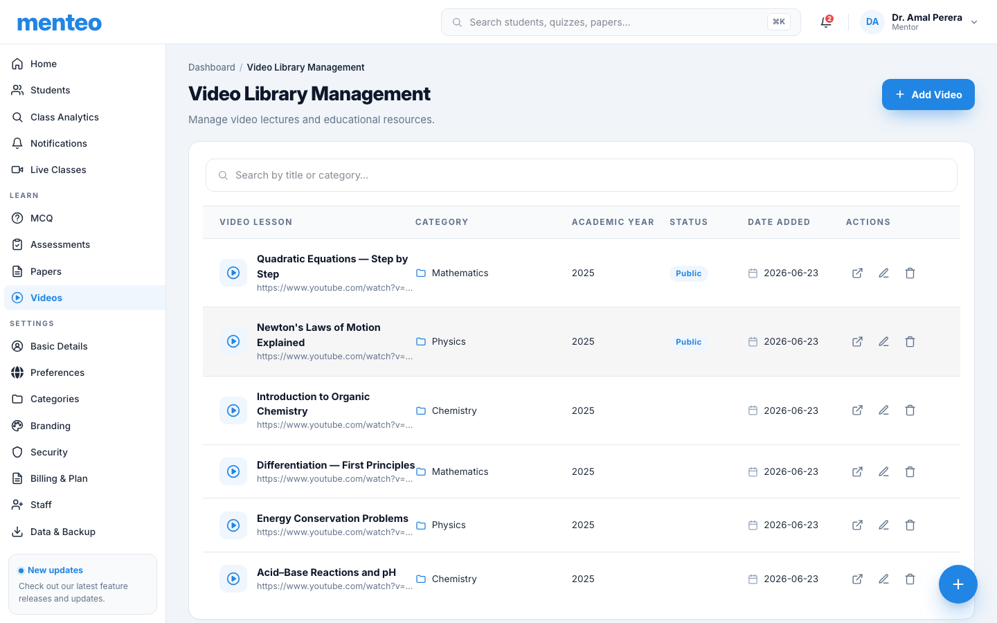 Video management with add video form
