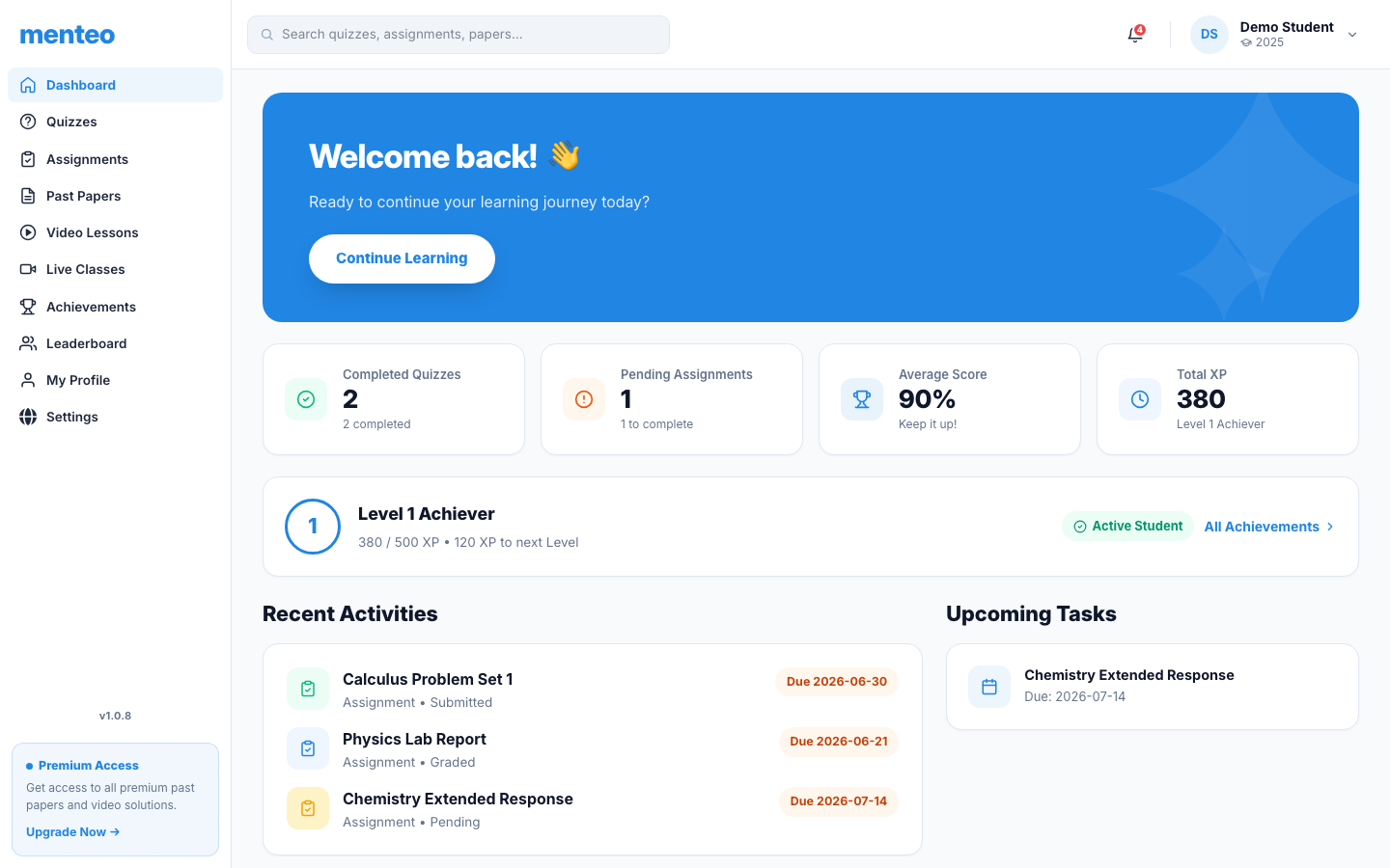Student dashboard overview
