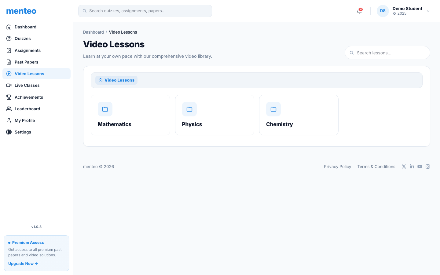 Video player with lesson list sidebar